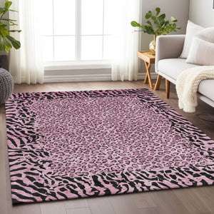 HomeRoots 5' Pink Animal Print Rug - Stylish Washable Indoor/Outdoor Area Rug for Modern Homes & Patios 9' X 12' 607660