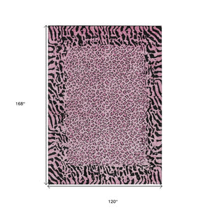 HomeRoots 5' Pink Animal Print Rug - Stylish Washable Indoor/Outdoor Area Rug for Modern Homes & Patios 10' X 14' 607661