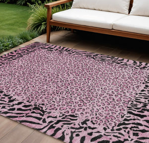 HomeRoots 5' Pink Animal Print Rug - Stylish Washable Indoor/Outdoor Area Rug for Modern Homes & Patios 10' X 14' 607661