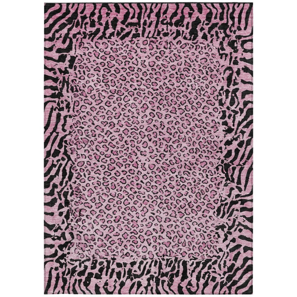 HomeRoots 5' Pink Animal Print Rug - Stylish Washable Indoor/Outdoor Area Rug for Modern Homes & Patios 10' X 14' 607661