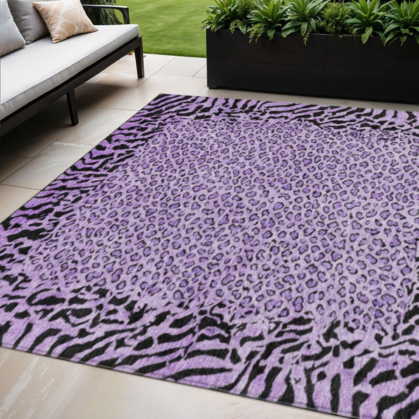 HomeRoots 5' Eye-Catching Purple Animal Print Area Rug - Durable, Washable, Indoor/Outdoor Versatility for Any Space 5' X 8' 607663