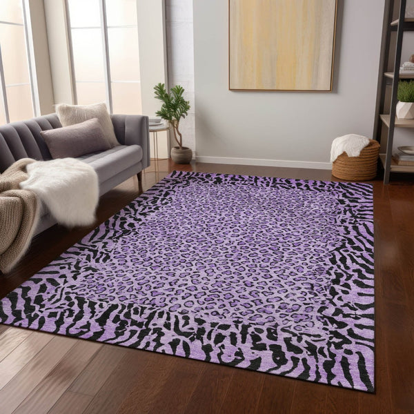 HomeRoots 5' Eye-Catching Purple Animal Print Area Rug - Durable, Washable, Indoor/Outdoor Versatility for Any Space 5' X 8' 607663