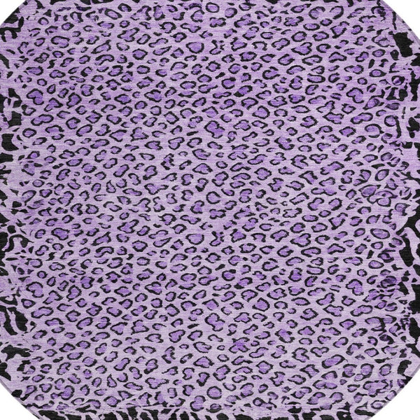 HomeRoots 5' Eye-Catching Purple Animal Print Area Rug - Durable, Washable, Indoor/Outdoor Versatility for Any Space 8' Round 607664