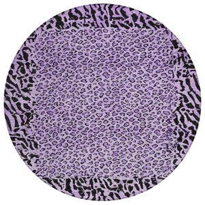 HomeRoots 5' Eye-Catching Purple Animal Print Area Rug - Durable, Washable, Indoor/Outdoor Versatility for Any Space 8' Round 607664