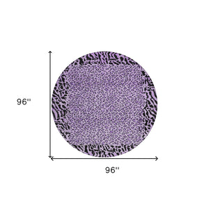 HomeRoots 5' Eye-Catching Purple Animal Print Area Rug - Durable, Washable, Indoor/Outdoor Versatility for Any Space 8' Round 607664
