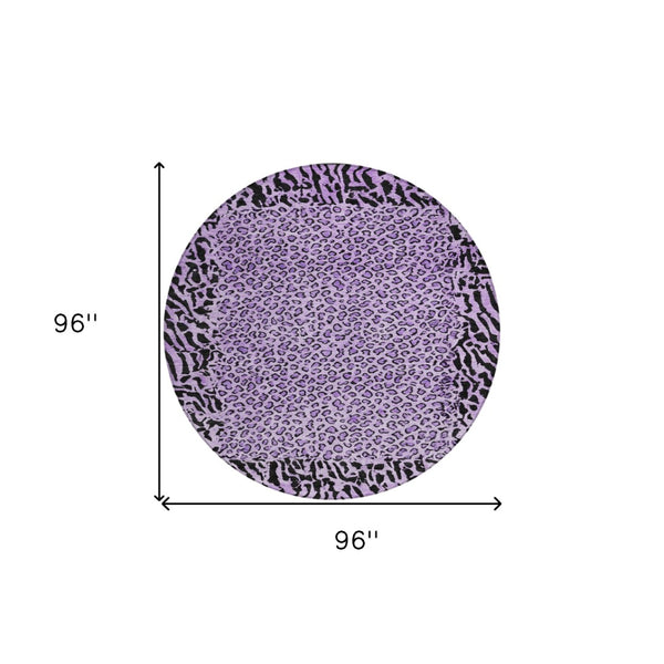 HomeRoots 5' Eye-Catching Purple Animal Print Area Rug - Durable, Washable, Indoor/Outdoor Versatility for Any Space 8' Round 607664