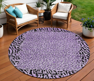 HomeRoots 5' Eye-Catching Purple Animal Print Area Rug - Durable, Washable, Indoor/Outdoor Versatility for Any Space 8' Round 607664