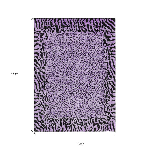 HomeRoots 9' X 12' Washable Purple Animal Print Area Rug - Bold, Durable, and Versatile for Indoor & Outdoor Use 607666