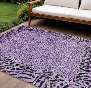 HomeRoots 5' Eye-Catching Purple Animal Print Area Rug - Durable, Washable, Indoor/Outdoor Versatility for Any Space 10' X 14' 607667
