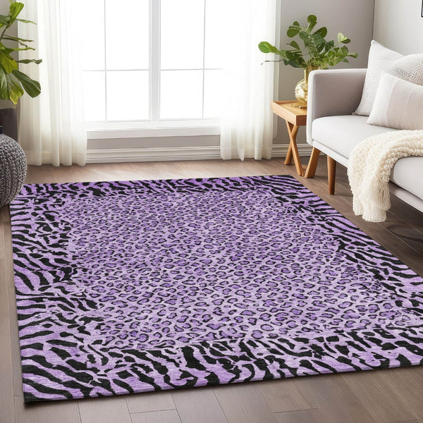 HomeRoots 5' Eye-Catching Purple Animal Print Area Rug - Durable, Washable, Indoor/Outdoor Versatility for Any Space 10' X 14' 607667
