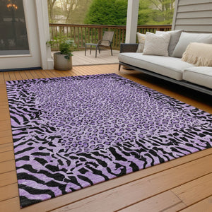 HomeRoots 5' Eye-Catching Purple Animal Print Area Rug - Durable, Washable, Indoor/Outdoor Versatility for Any Space 10' X 14' 607667