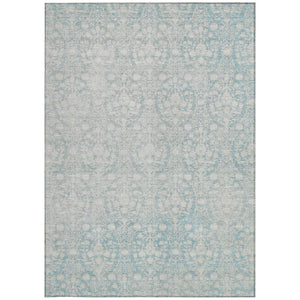 HomeRoots 5' Aqua Damask Indoor Outdoor Area Rug - Stylish, Durable, Washable, Perfect for Any Space! 5' X 8' 607675