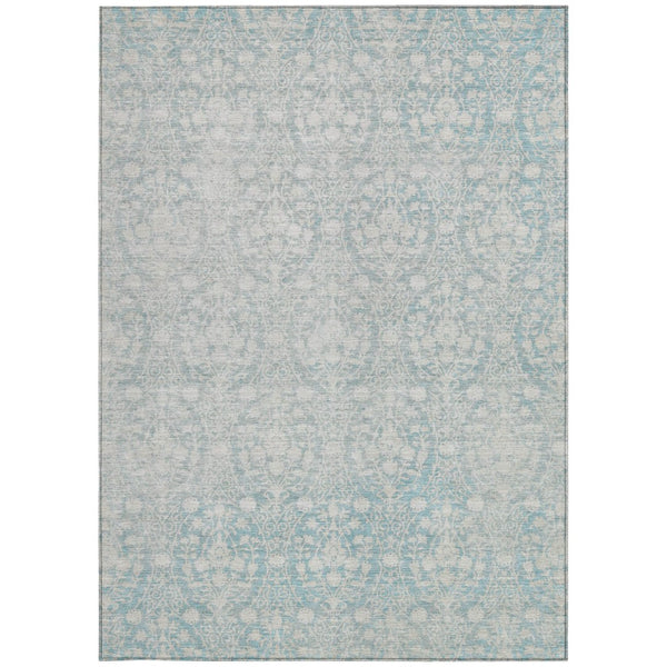 HomeRoots 5' Aqua Damask Indoor Outdoor Area Rug - Stylish, Durable, Washable, Perfect for Any Space! 5' X 8' 607675