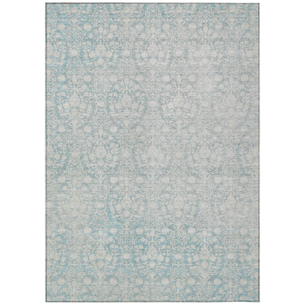 HomeRoots 5' Aqua Damask Indoor Outdoor Area Rug - Stylish, Durable, Washable, Perfect for Any Space! 5' X 8' 607675