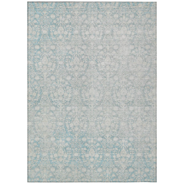 HomeRoots 5' Aqua Damask Indoor Outdoor Area Rug - Stylish, Durable, Washable, Perfect for Any Space! 5' X 8' 607675