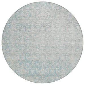 HomeRoots 5' Aqua Damask Indoor Outdoor Area Rug - Stylish, Durable, Washable, Perfect for Any Space! 8' Round 607676