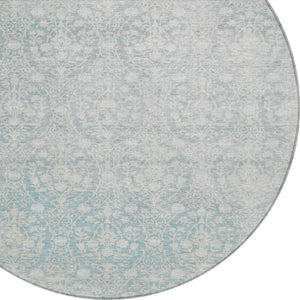 HomeRoots 5' Aqua Damask Indoor Outdoor Area Rug - Stylish, Durable, Washable, Perfect for Any Space! 8' Round 607676