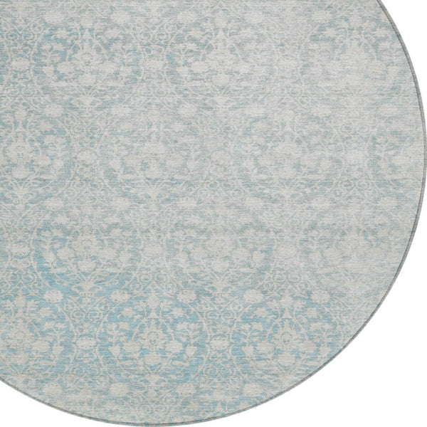HomeRoots 5' Aqua Damask Indoor Outdoor Area Rug - Stylish, Durable, Washable, Perfect for Any Space! 8' Round 607676