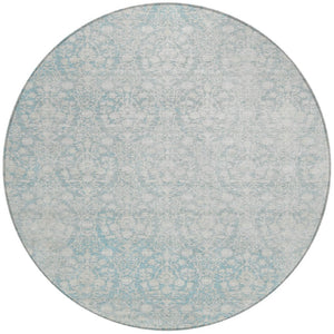 HomeRoots 5' Aqua Damask Indoor Outdoor Area Rug - Stylish, Durable, Washable, Perfect for Any Space! 8' Round 607676