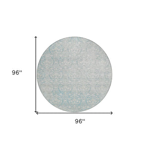 HomeRoots 5' Aqua Damask Indoor Outdoor Area Rug - Stylish, Durable, Washable, Perfect for Any Space! 8' Round 607676
