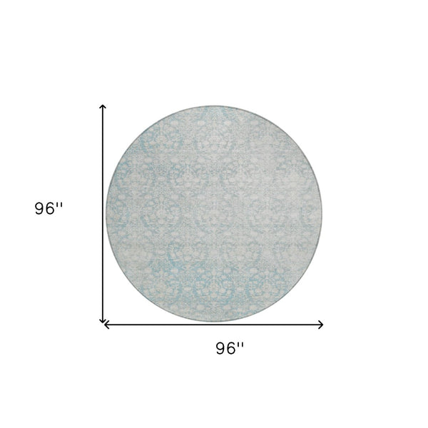 HomeRoots 5' Aqua Damask Indoor Outdoor Area Rug - Stylish, Durable, Washable, Perfect for Any Space! 8' Round 607676