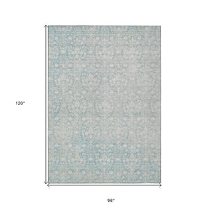 HomeRoots 5' Aqua Damask Indoor Outdoor Area Rug - Stylish, Durable, Washable, Perfect for Any Space! 8' X 10' 607677