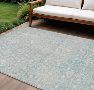 HomeRoots 5' Aqua Damask Indoor Outdoor Area Rug - Stylish, Durable, Washable, Perfect for Any Space! 8' X 10' 607677