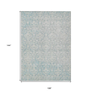 HomeRoots 5' Aqua Damask Indoor Outdoor Area Rug - Stylish, Durable, Washable, Perfect for Any Space! 9' X 12' 607678