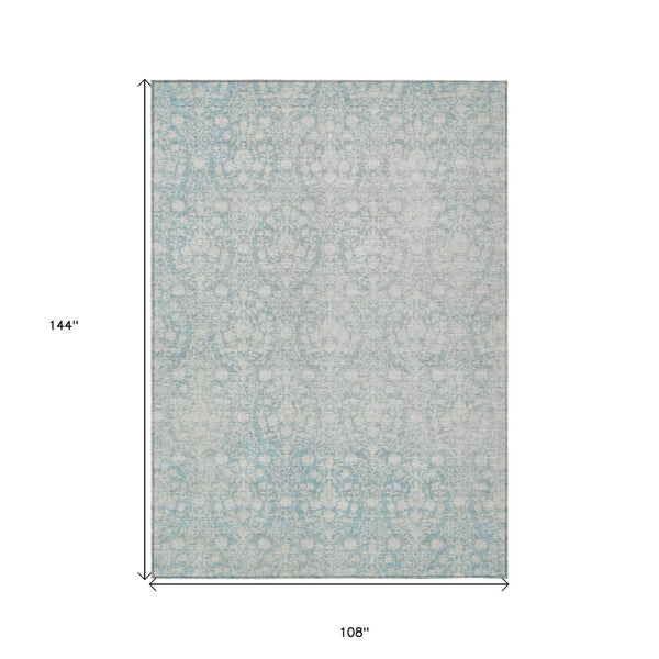 HomeRoots 5' Aqua Damask Indoor Outdoor Area Rug - Stylish, Durable, Washable, Perfect for Any Space! 9' X 12' 607678