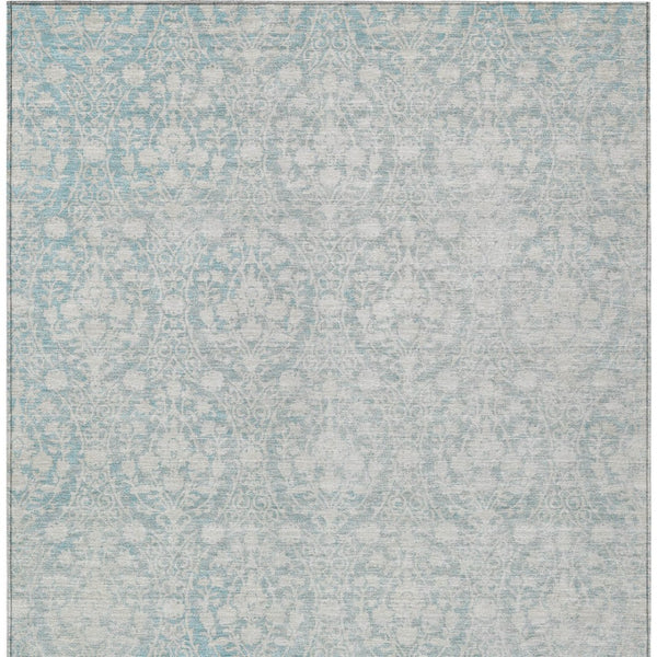 HomeRoots 5' Aqua Damask Indoor Outdoor Area Rug - Stylish, Durable, Washable, Perfect for Any Space! 10' X 14' 607679