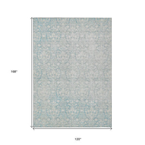 HomeRoots 5' Aqua Damask Indoor Outdoor Area Rug - Stylish, Durable, Washable, Perfect for Any Space! 10' X 14' 607679
