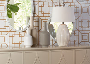 Wildwood Borghese Ivory Ceramic Lamp With Raised Ridged Texture, 28.5" Sculptural Accent For Warm Ambient Light 60768