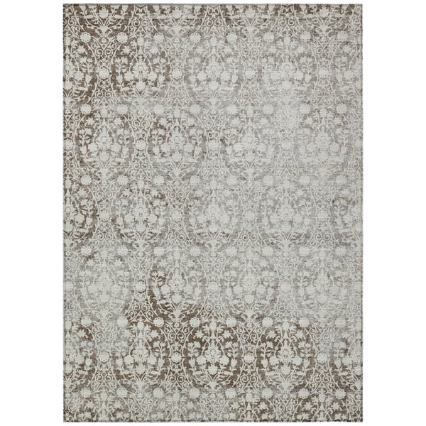 HomeRoots 5' Chocolate Damask Area Rug - Elegant Washable Indoor/Outdoor Rug for High-Traffic Spaces 5' X 8' 607687