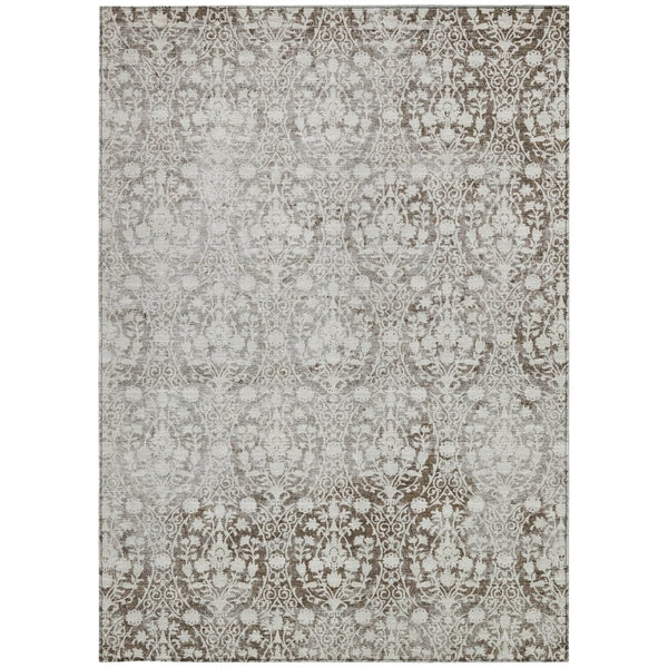 HomeRoots 5' Chocolate Damask Area Rug - Elegant Washable Indoor/Outdoor Rug for High-Traffic Spaces 5' X 8' 607687