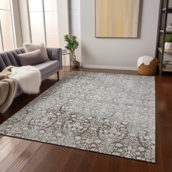 HomeRoots 5' Chocolate Damask Area Rug - Elegant Washable Indoor/Outdoor Rug for High-Traffic Spaces 5' X 8' 607687