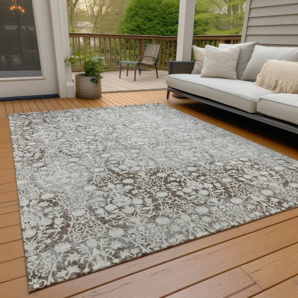 HomeRoots 5' Chocolate Damask Area Rug - Elegant Washable Indoor/Outdoor Rug for High-Traffic Spaces 5' X 8' 607687
