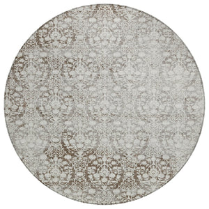HomeRoots 5' Chocolate Damask Area Rug - Elegant Washable Indoor/Outdoor Rug for High-Traffic Spaces 8' Round 607688