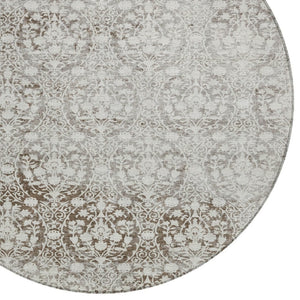 HomeRoots 5' Chocolate Damask Area Rug - Elegant Washable Indoor/Outdoor Rug for High-Traffic Spaces 8' Round 607688