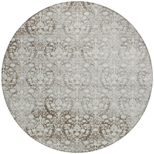 HomeRoots 5' Chocolate Damask Area Rug - Elegant Washable Indoor/Outdoor Rug for High-Traffic Spaces 8' Round 607688