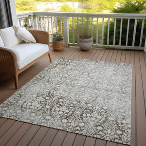 HomeRoots 5' Chocolate Damask Area Rug - Elegant Washable Indoor/Outdoor Rug for High-Traffic Spaces 8' X 10' 607689