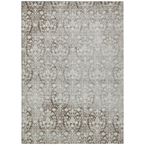 HomeRoots 5' Chocolate Damask Area Rug - Elegant Washable Indoor/Outdoor Rug for High-Traffic Spaces 8' X 10' 607689
