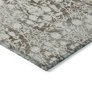HomeRoots 5' Chocolate Damask Area Rug - Elegant Washable Indoor/Outdoor Rug for High-Traffic Spaces 8' X 10' 607689