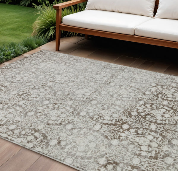 HomeRoots 5' Chocolate Damask Area Rug - Elegant Washable Indoor/Outdoor Rug for High-Traffic Spaces 10' X 14' 607691