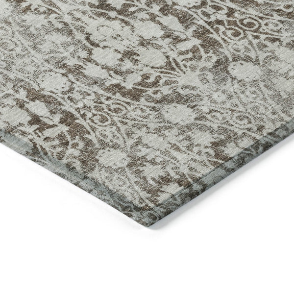 HomeRoots 5' Chocolate Damask Area Rug - Elegant Washable Indoor/Outdoor Rug for High-Traffic Spaces 10' X 14' 607691