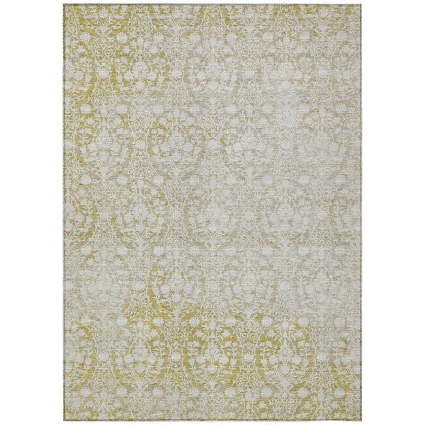 HomeRoots 5' Gold Damask Area Rug – Elegant, Durable, Machine Washable Design for Indoor and Outdoor Spaces 5' X 8' 607699