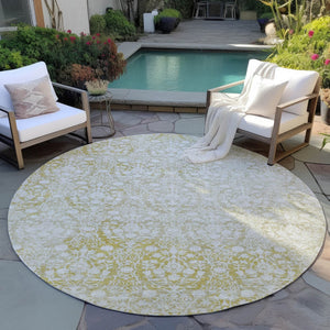 HomeRoots 5' Gold Damask Area Rug – Elegant, Durable, Machine Washable Design for Indoor and Outdoor Spaces 8' Round 607700