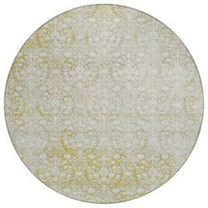 HomeRoots 5' Gold Damask Area Rug – Elegant, Durable, Machine Washable Design for Indoor and Outdoor Spaces 8' Round 607700