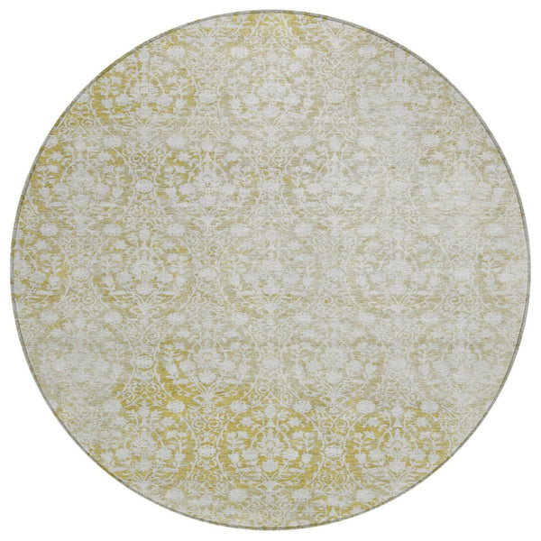 HomeRoots 5' Gold Damask Area Rug – Elegant, Durable, Machine Washable Design for Indoor and Outdoor Spaces 8' Round 607700