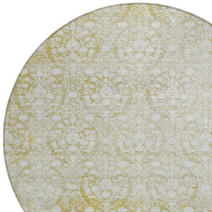 HomeRoots 5' Gold Damask Area Rug – Elegant, Durable, Machine Washable Design for Indoor and Outdoor Spaces 8' Round 607700