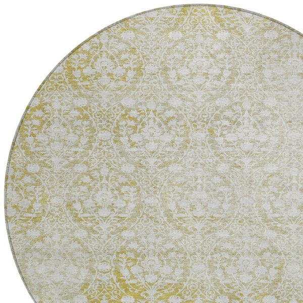 HomeRoots 5' Gold Damask Area Rug – Elegant, Durable, Machine Washable Design for Indoor and Outdoor Spaces 8' Round 607700